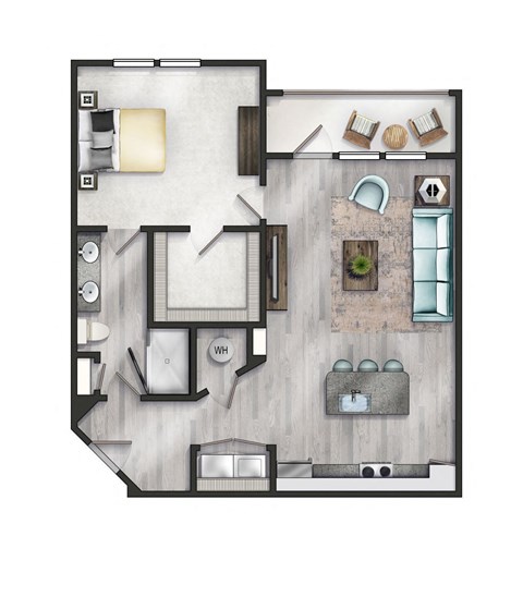 Floor plan for 1 bed, 1 bath, 862 sqft